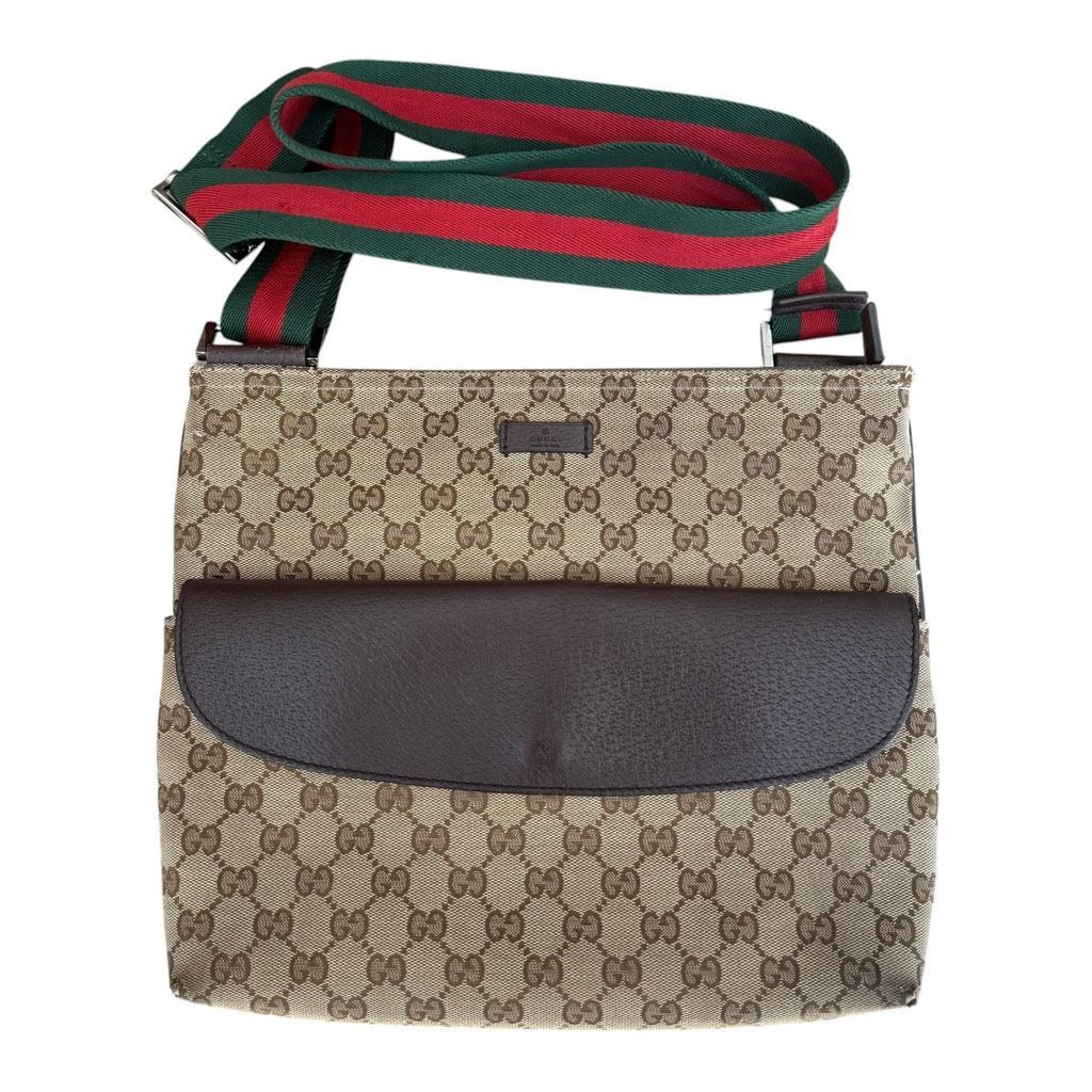 Vintage Gucci Gg Canvas Messenger Bag Web Stripe Crossbody